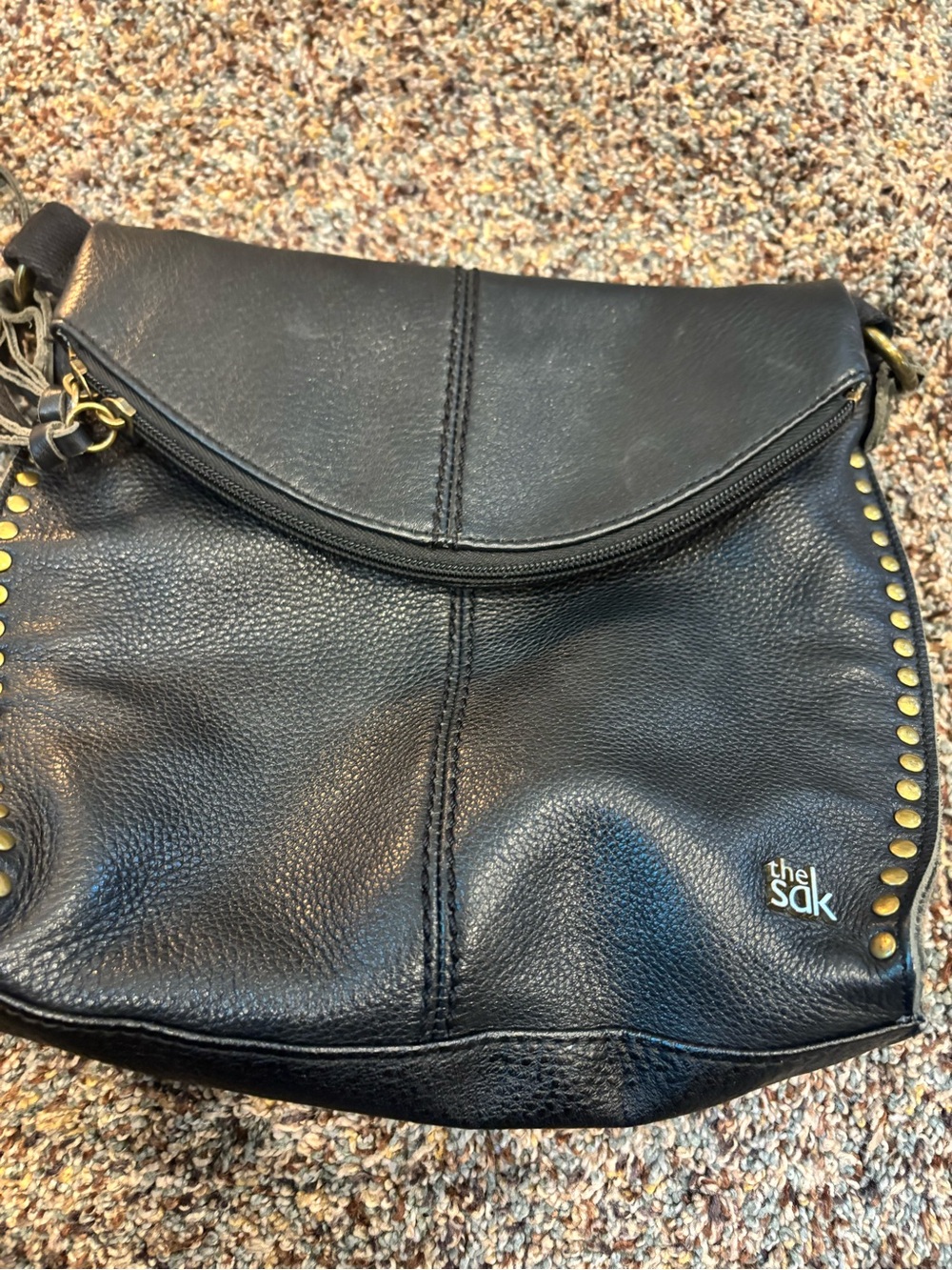 The Sak Black Leather Crossbody with Gold Stud Accents